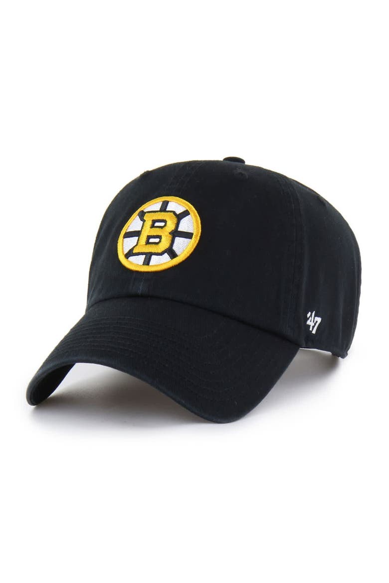 Men's '47  Black Boston Bruins Core Logo Clean Up Adjustable Hat, Main, color, Black