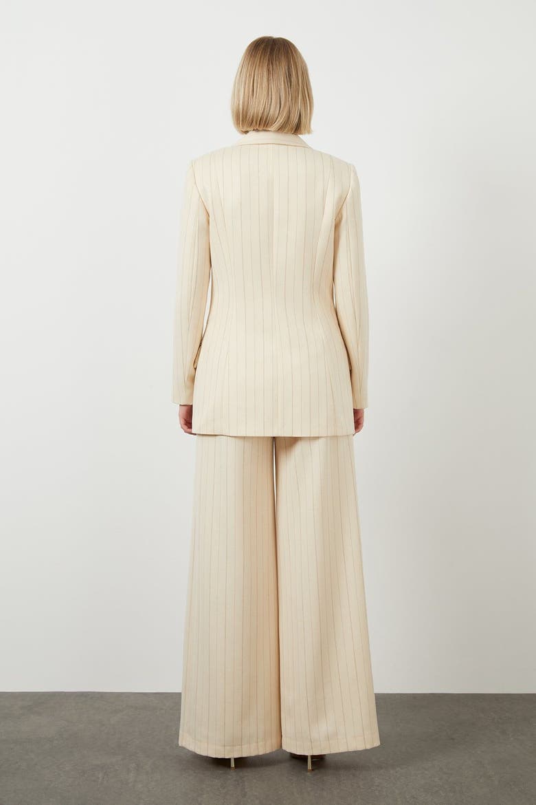 Pearl Button Detail Striped Off-White Tailored Jacket, Alternate, color, Ecru