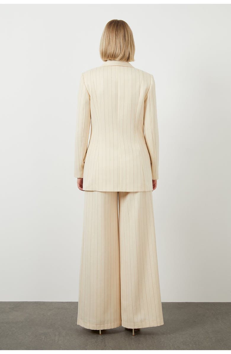 Gizia Pearl Button Detail Striped Off-White Jacket, Alternate, color, Ecru