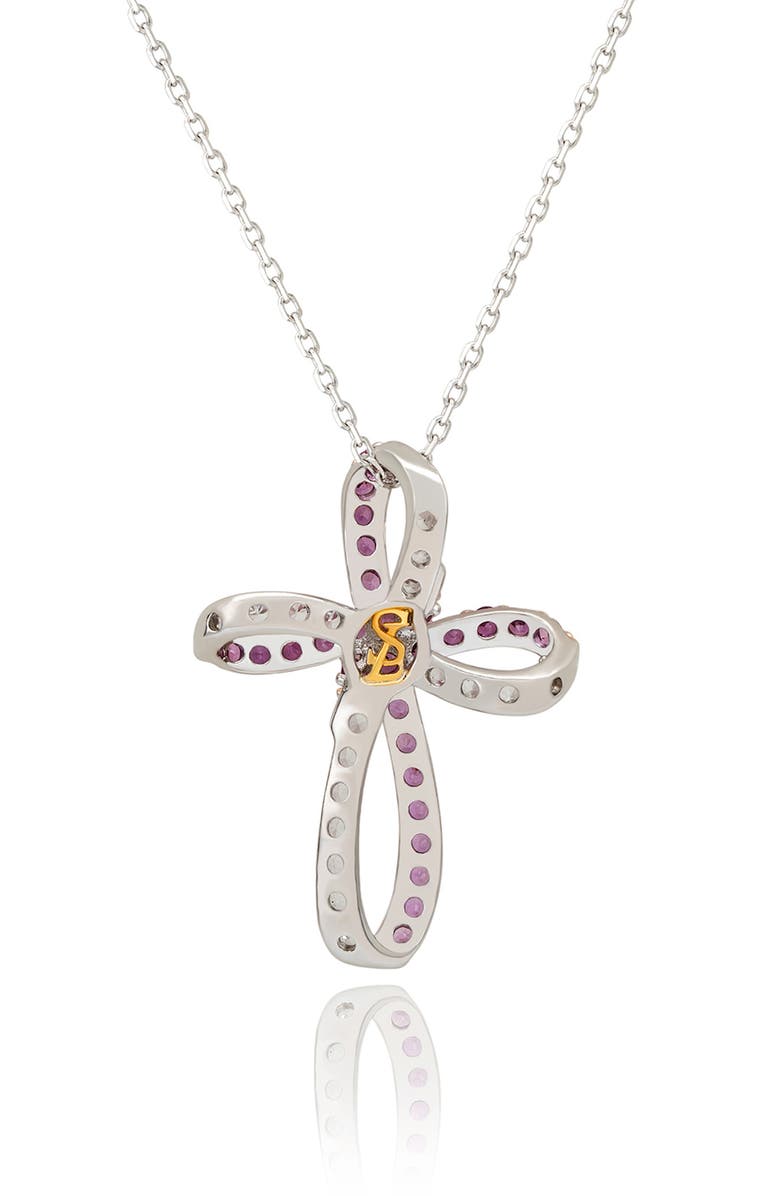 SUZY LEVIAN DIAMONDS Two-Tone Pink & White Sapphire Cross Pendant Necklace, Alternate, color, Pink