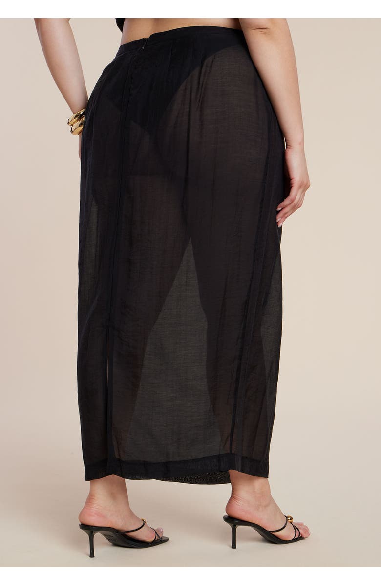 ELOQUII Sheer Printed Organza Skirt, Alternate, color, Black Onyx