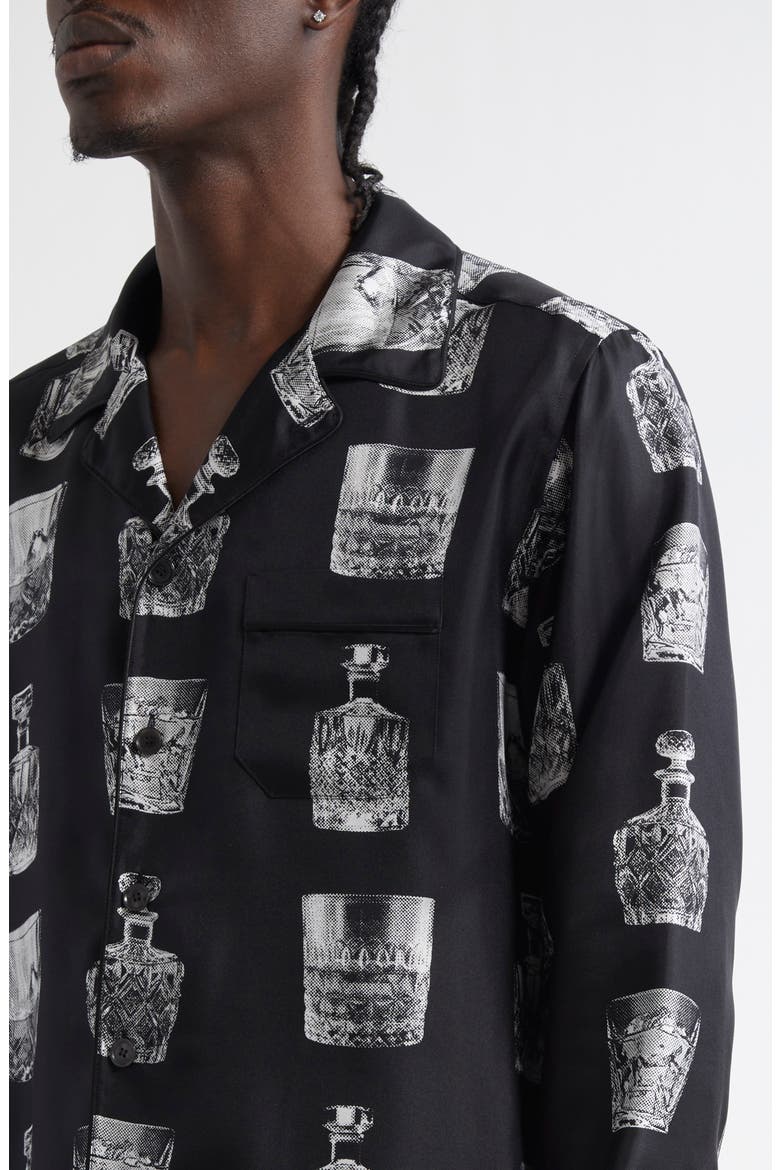 Liquor Print Silk Twill Camp Shirt, Alternate, color, HN5IA LIQUORI FDO NERO