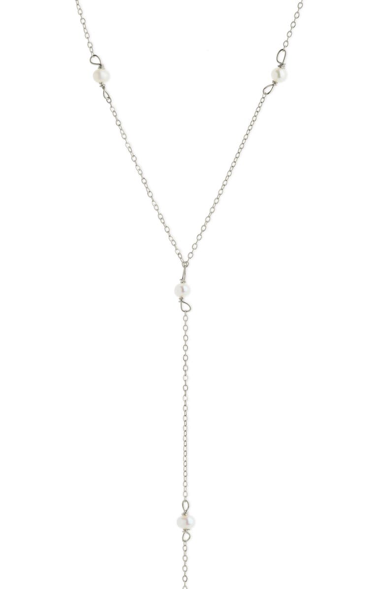 Sterling Forever Freshwater Pearl Station Y-Necklace, Alternate, color,