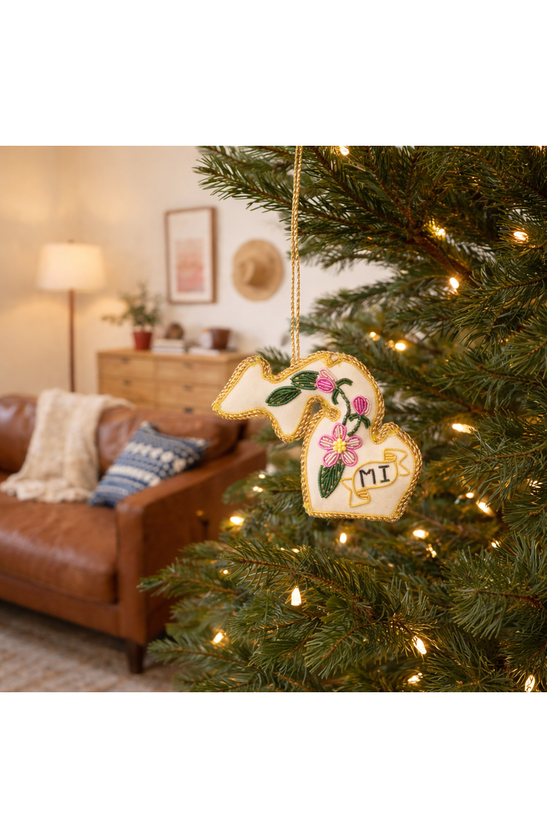 Matr Boomie Michigan State Apple Blossom Beaded Fabric Ornament - Embroidered, Alternate, color, Cream