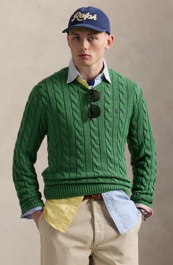 Cable Knit Cotton Crewneck Sweater