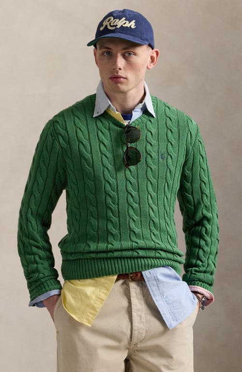 Polo Ralph Lauren Cable Knit Cotton Crewneck Sweater In Green