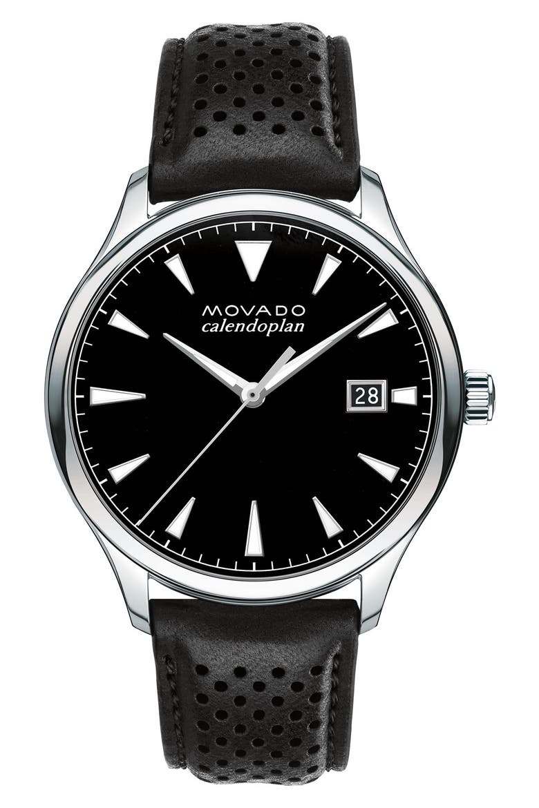 'Heritage' Leather Strap Watch, 40mm, Main, color, BLACK/ BLACK