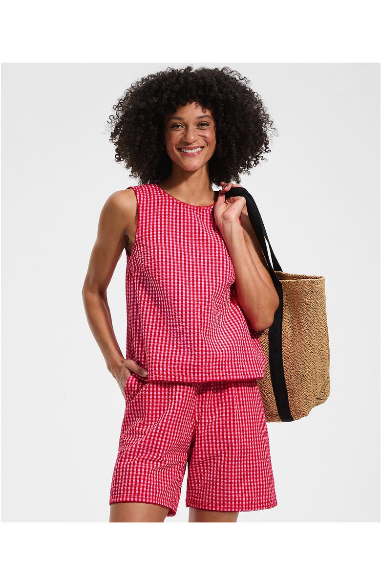 Lands' End Seersucker Matchback Shell, Alternate, color, Compass Red/Pink Gingham