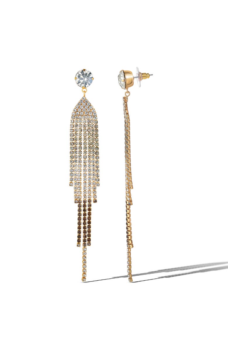 Jessica Simpson Crystal Rhinestone Fringe Dangle Long Statement Earrings, Alternate, color, Clear