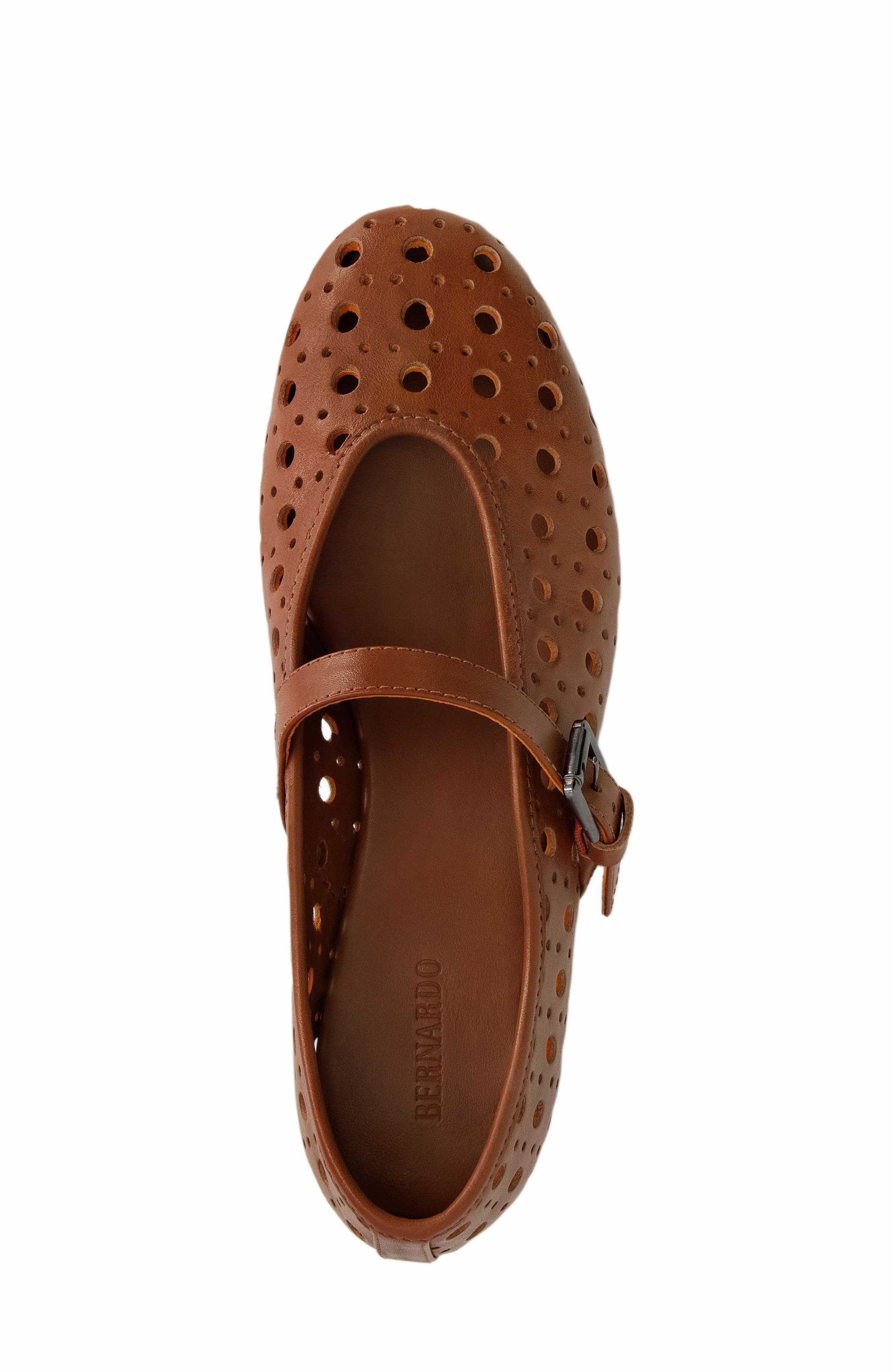 Bernardo Footwear Borden Perf Mary Jane Flat, Alternate, color, Mahogany