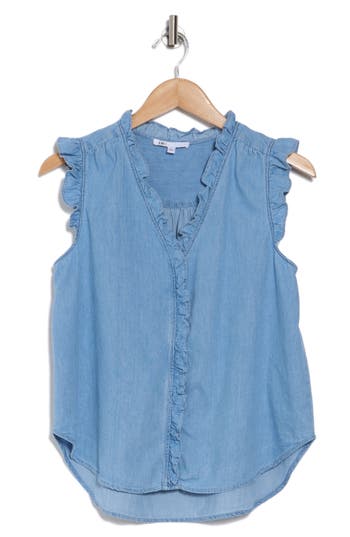 Daniel Rainn Ruffle Button-up Top In Medium Blue Wash