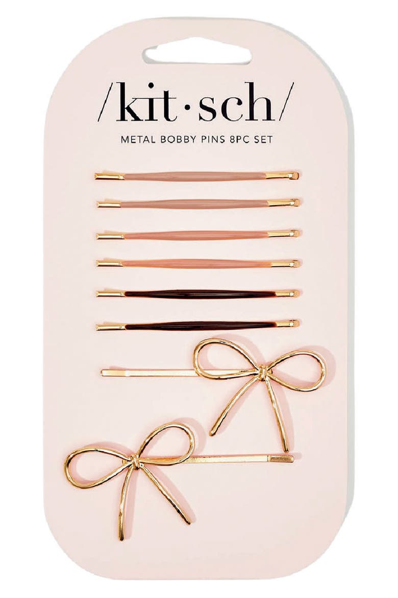 Enamel & Puffy Bow 8-Piece Bobby Pins Set, Main, color, ROSEWOOD