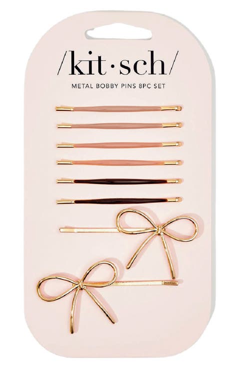Enamel & Puffy Bow 8-Piece Bobby Pins Set