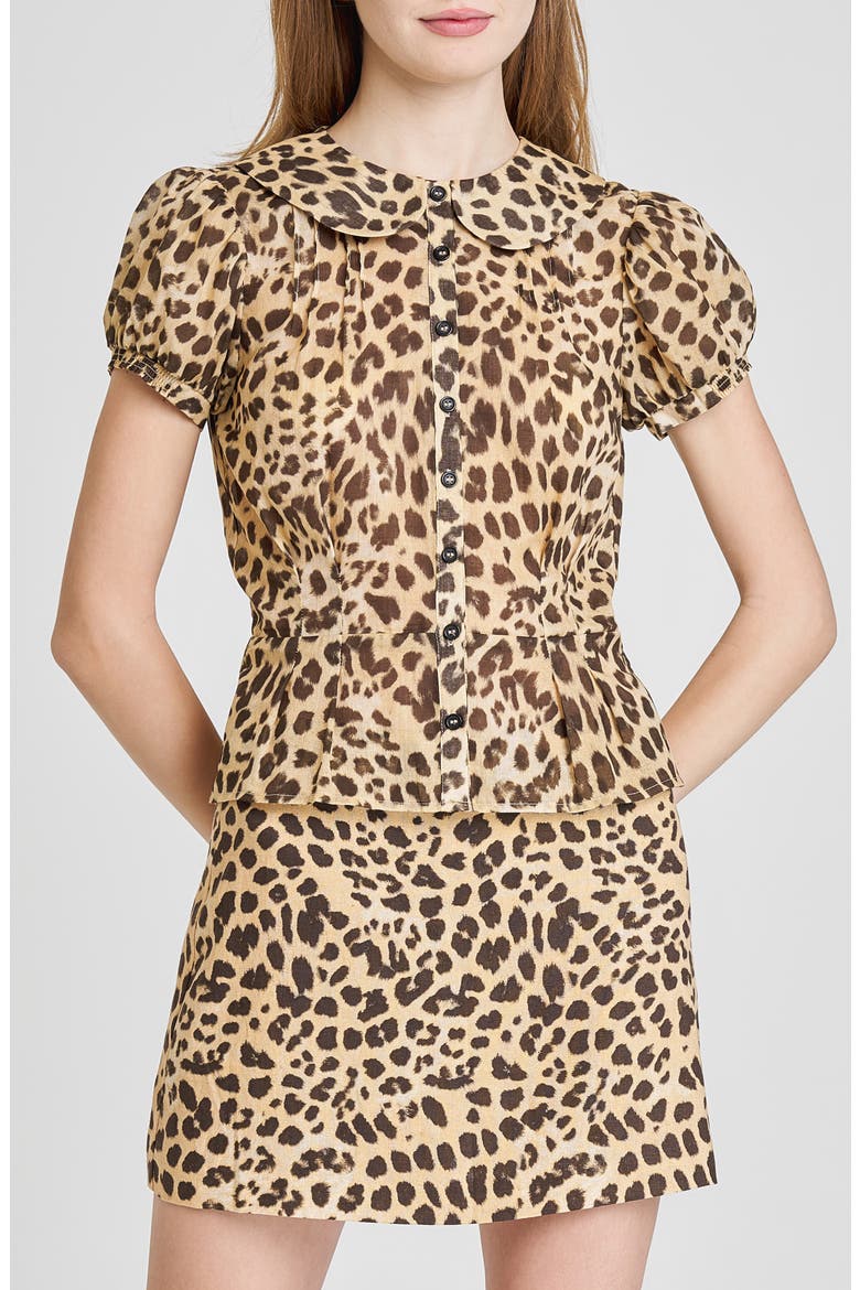 Kit Puff Sleeve Semisheer Cotton Peplum Top, Alternate, color, LEOPARD
