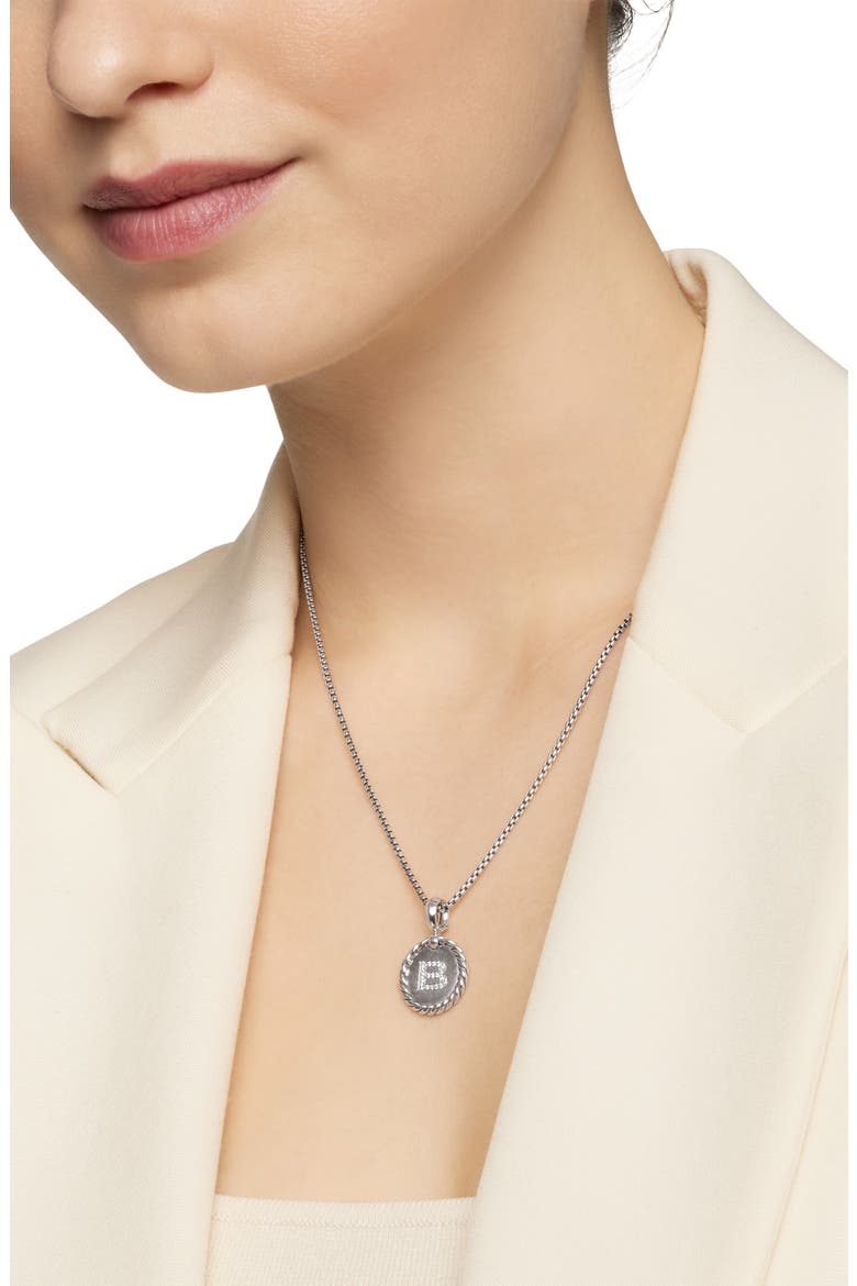 Initial Charm Necklace with Diamonds, Alternate, color, SILVER/ DIAMOND-B