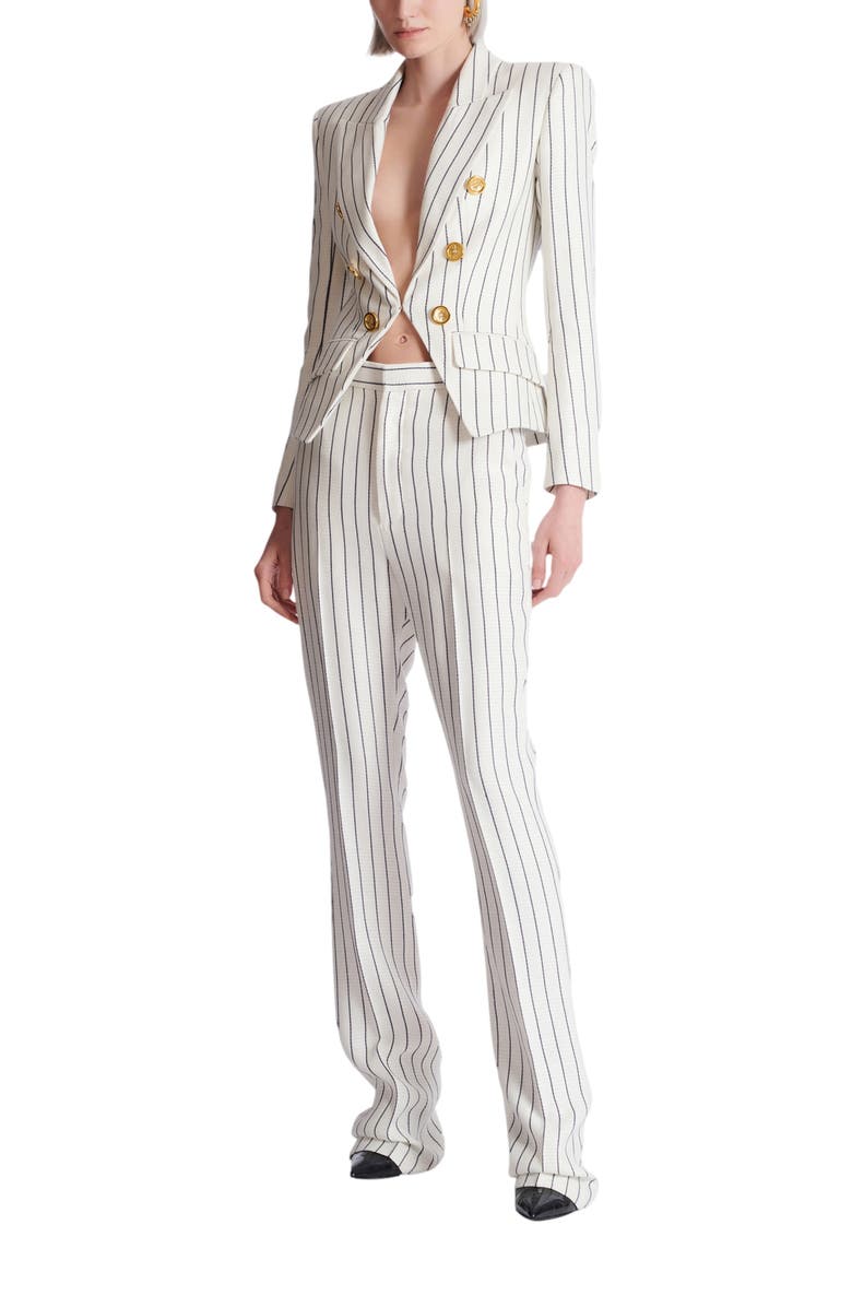 Balmain 6-button pinstripe jacket, Alternate, color, White