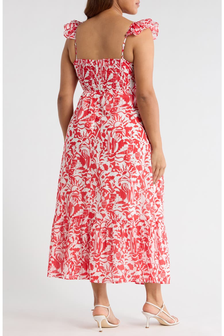 Aster Yare Smocked Cotton Midi Sundress, Alternate, color, WHITE-RED