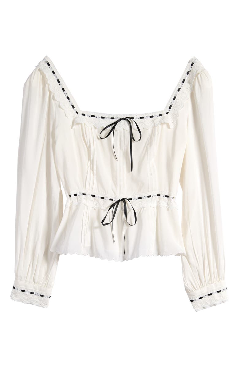 Reformation Haisley Ribbon Accent Organic Cotton Peplum Top, Alternate, color, 