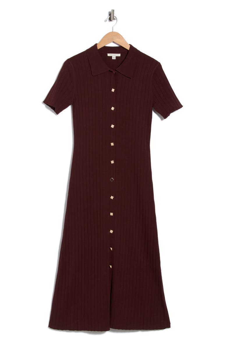Collared Short Sleeve Sweater Dress, Main, color, CHOCOLATE