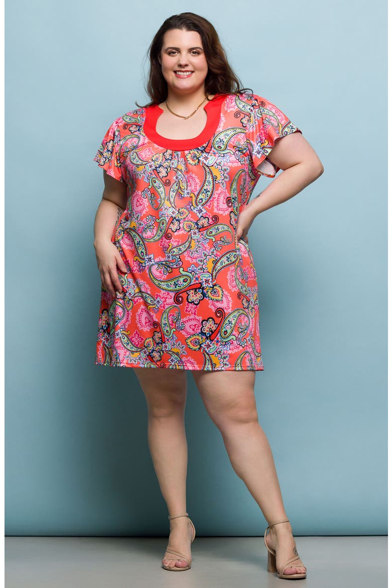 Paisley Flutter Sleeve Minidress, Alternate, color, PINK MULTI