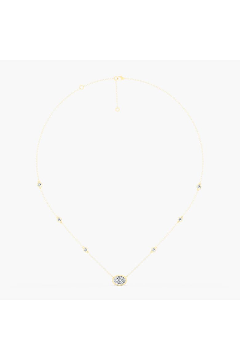 Bezel Oval and Diamond Chain Necklace in 14K, Main, color, Yellow Gold