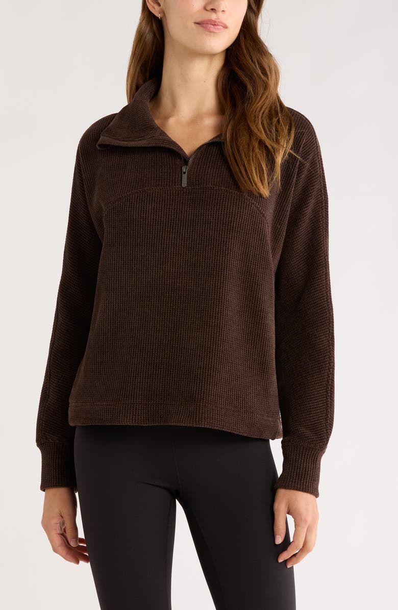 Zella Half Zip Waffle Stitch Sweatshirt, Main, color, Brown Mole Marl