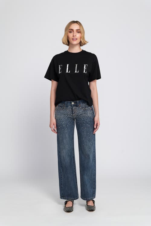 Elle Collection Studded Jean Embellished Pants In Black