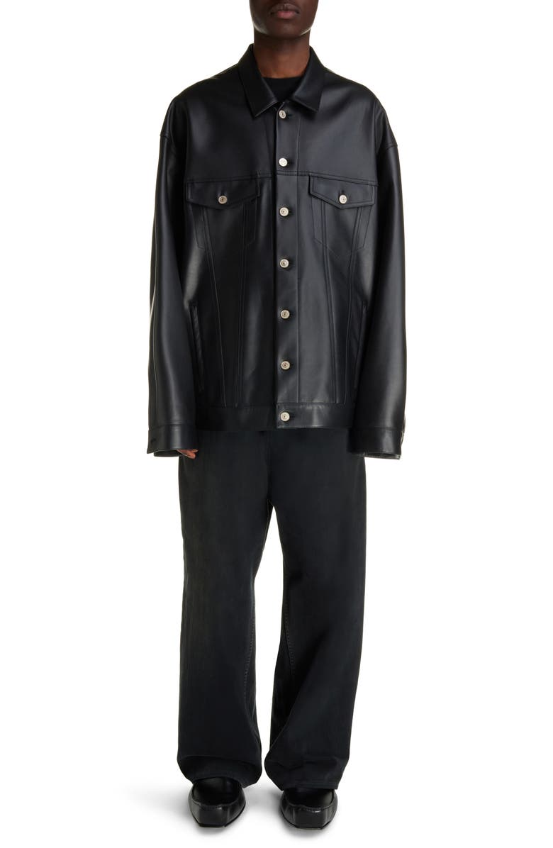 Balenciaga Oversize Leather Shirt Jacket, Alternate, color, Black
