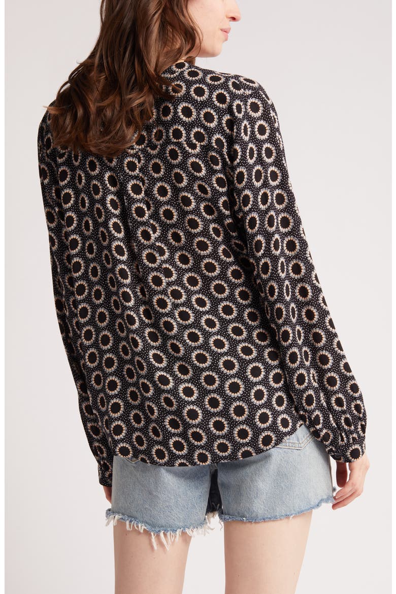 Pleated Long Sleeve Peasant Blouse, Alternate, color, BLACK LOU MEDALLION
