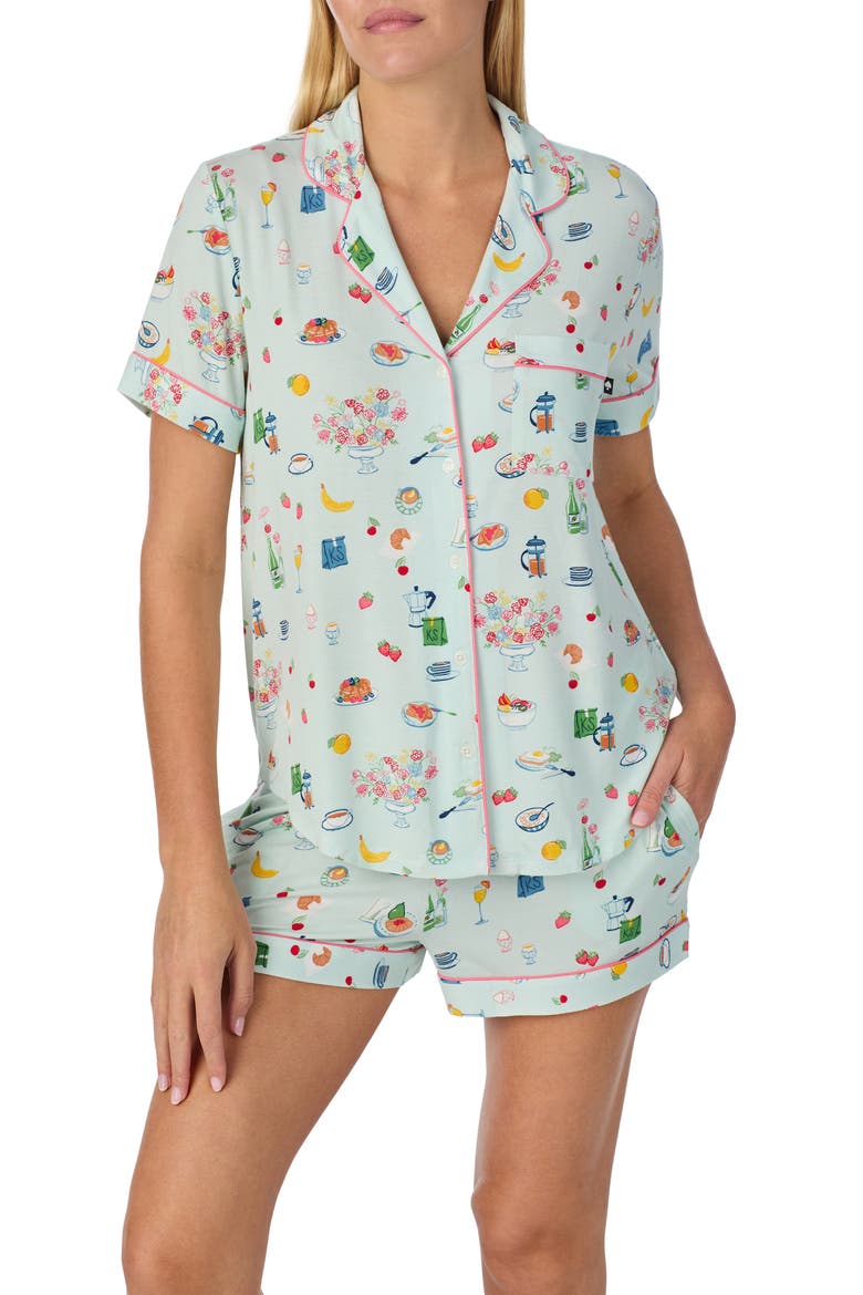 print short pajamas, Alternate, color, LIGHT GREEN/ PRINT