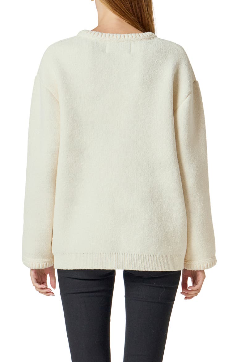 Floral Button V-Neck Cardigan, Alternate, color, CREAM