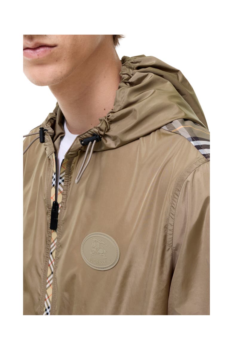 Check Trim Nylon Newport Hooded Jacket, Alternate, color, FINCH BROWN