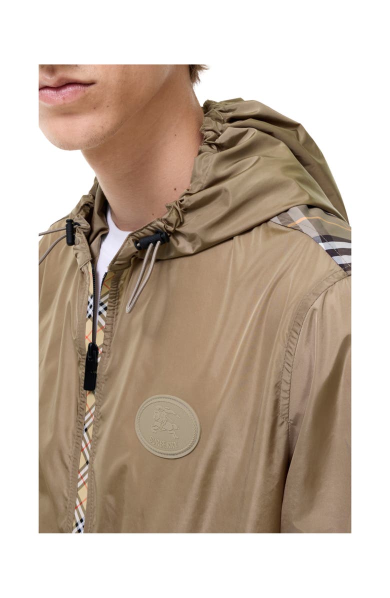 Burberry Check Trim Nylon Hooded Jacket, Alternate, color, Finch Brown