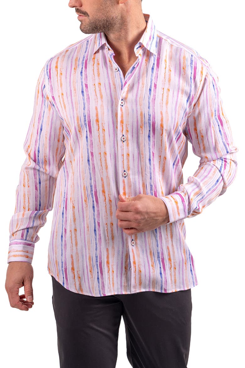 Fibonacci Resistance Contemporary Fit Button-Up Shirt, Alternate, color, WHITE MULTI STRIPE