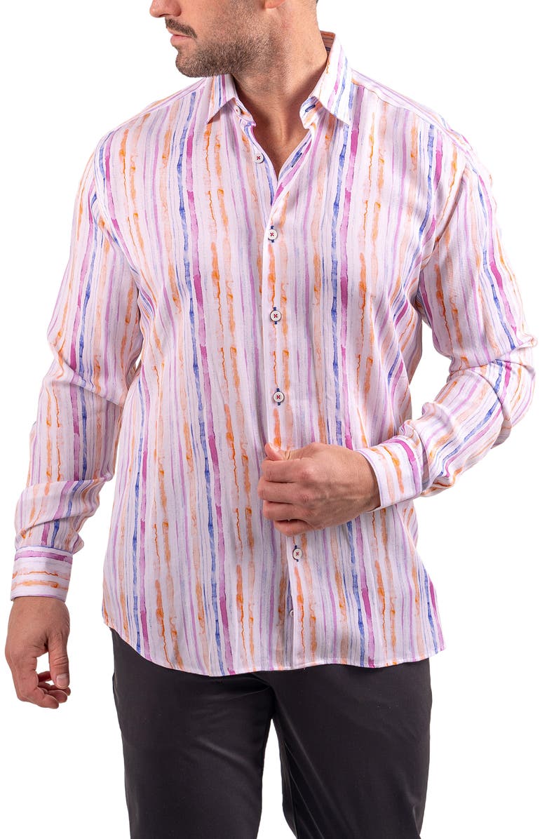 Maceoo Fibonacci Resistance Contemporary Fit Button-Up Shirt, Alternate, color, White Multi Stripe