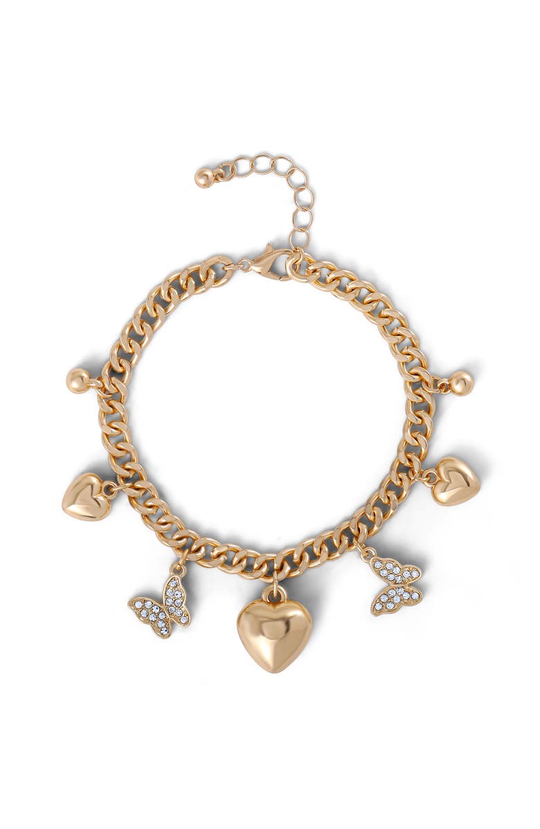 Jessica Simpson Heart & Butterfly Gold-Tone Bracelet, Main, color, Gold