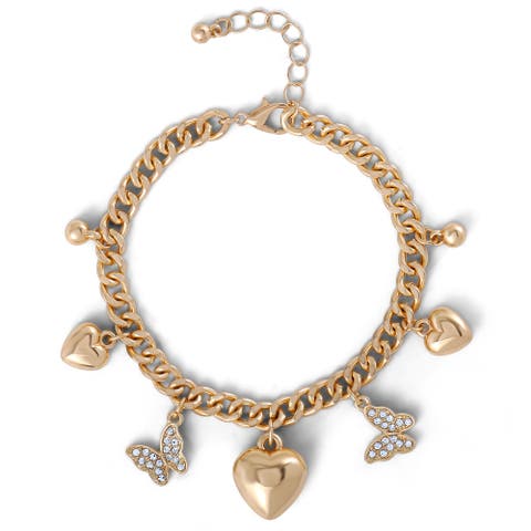 Heart & Butterfly Gold-Tone Bracelet