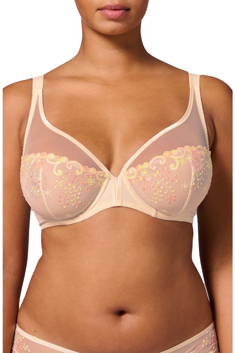 Delice Sheer Underwire Plunge Bra, Alternate, color, PAMPA