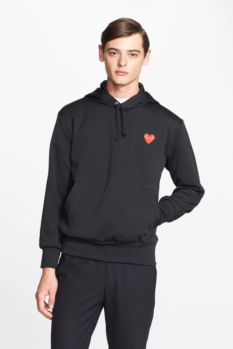 Comme des Garçons PLAY Emblem Hoodie, Alternate, color, BLACK