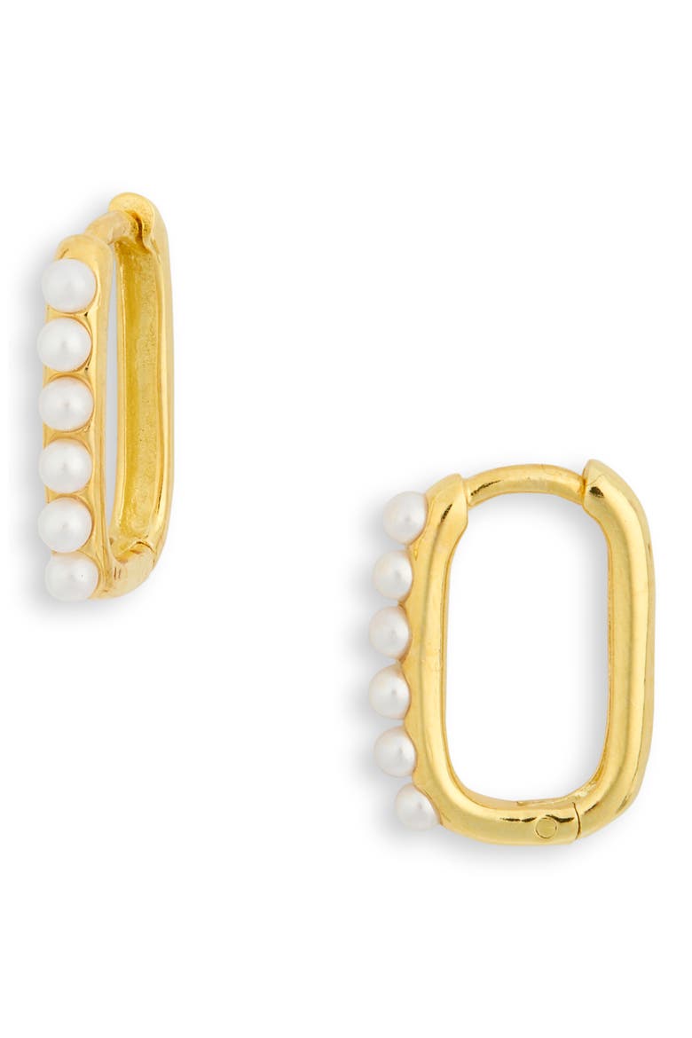 Imitation Pearl Square Huggie Hoop Earrings, Main, color, GOLD