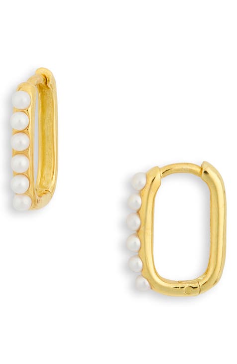 Imitation Pearl Square Huggie Hoop Earrings