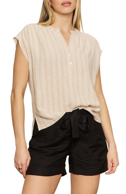 By The Bay Stripe Short Sleeve Linen Blend Button-Up Shirt