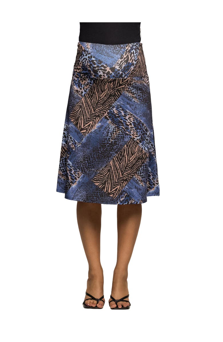 24seven Comfort Apparel Animal Print Knee Length Skirt, Main, color, Blue Multi