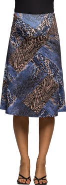 24seven Comfort Apparel Animal Print Knee Length Skirt