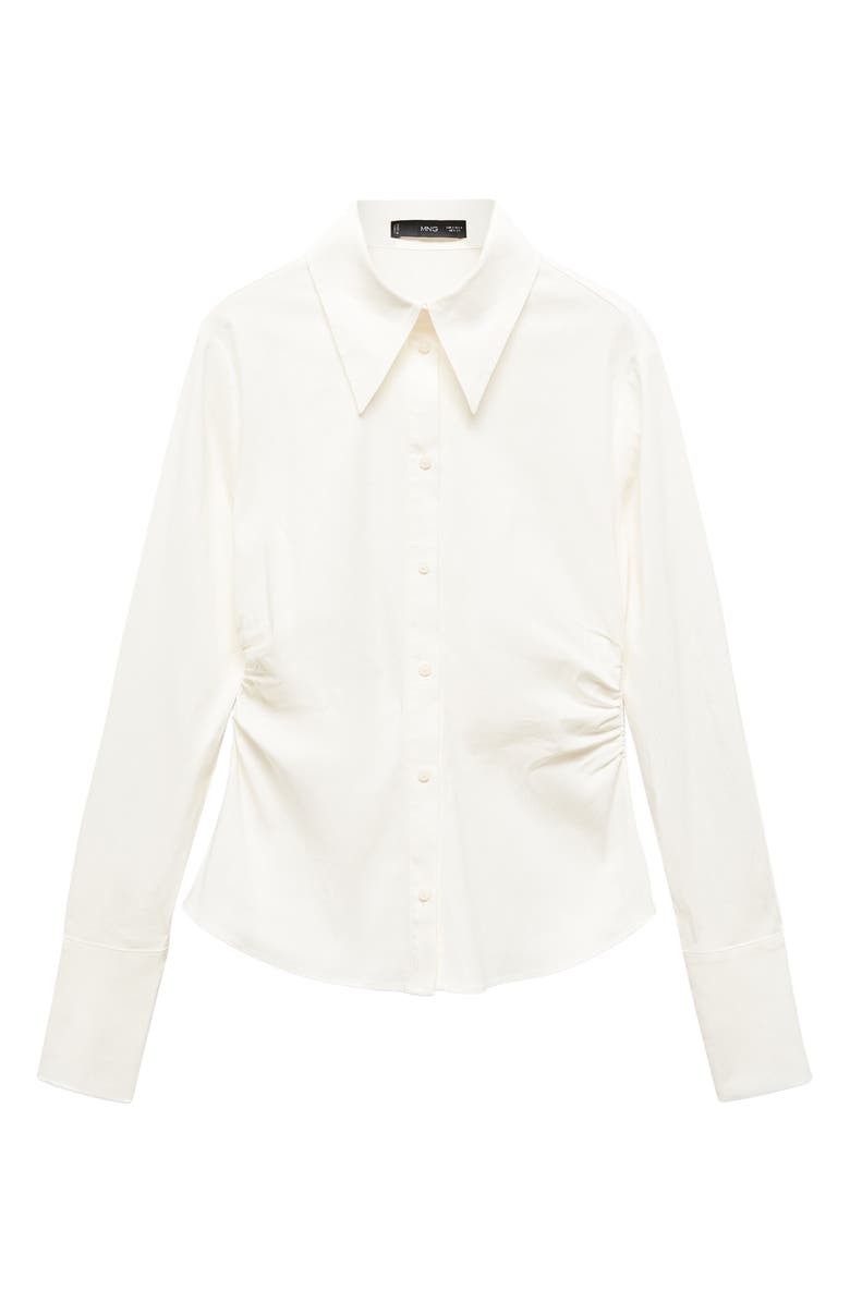 MANGO Fitted Ruched Button-Up Shirt, Alternate, color,