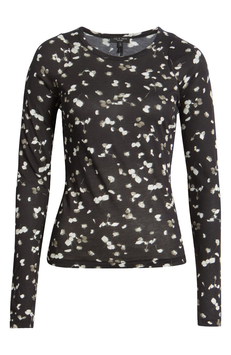 rag & bone Shaw Houndstooth Long Sleeve Cotton Top, Alternate, color, Black White Multi