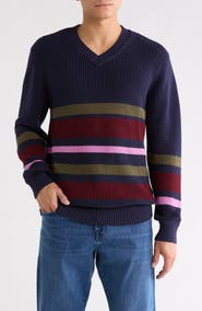 Scotch & Soda Striped Regular Fit V-Neck Sweater