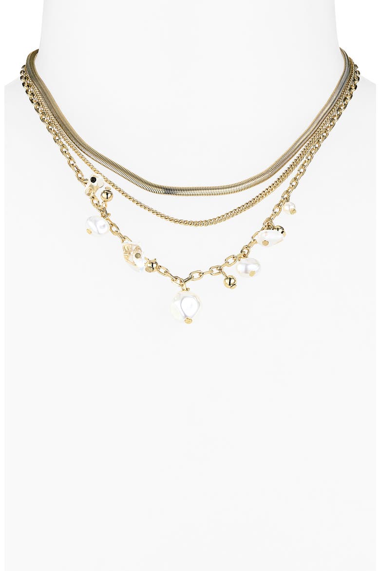 Demi Fine Faux Pearl Charm Layered Necklace, Alternate, color, WHITE- GOLD
