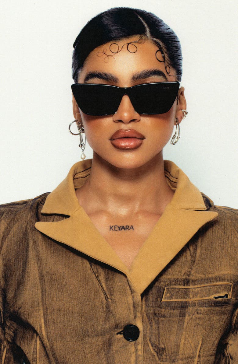 DEZI Gato 55mm Cat Eye Sunglasses, Alternate, color, Black / Dark Smoke