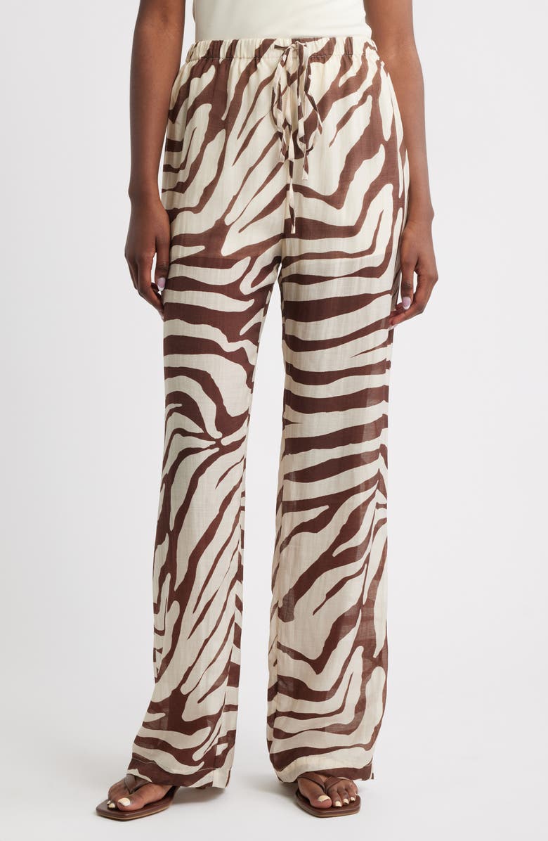 MANGO Koni Animal Print Wide Leg Pants, Main, color, Ecru